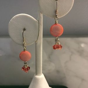 Shell and Swarovski Crystal Earrings Coral